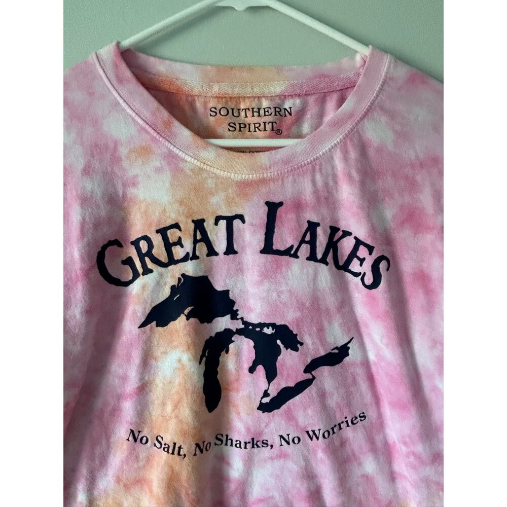 Southern Spirit Great Lakes Graphic Pink Tie Dye Long Sleeve Cropped Top M - Picture 3 of 4